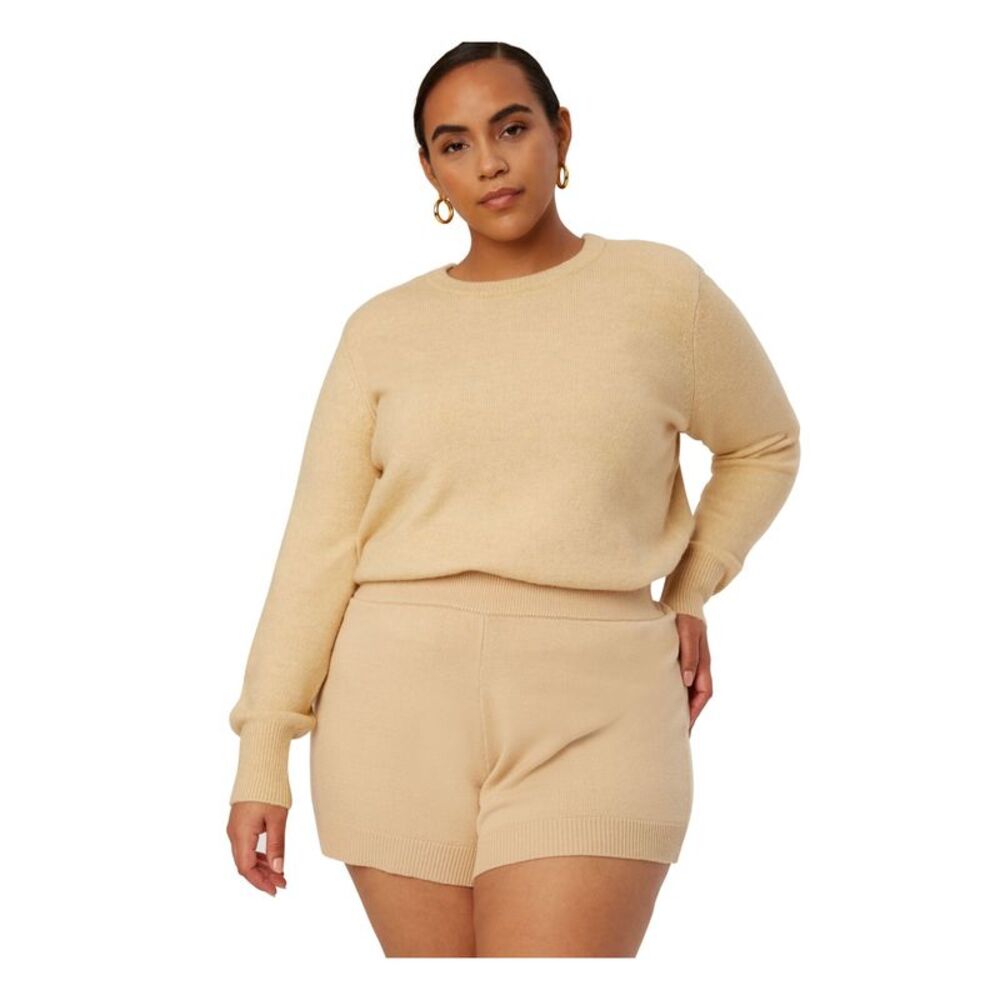 DANIELLE BERNSTEIN Womens Beige Relaxed Fit Shoulder Pads Sweater Plus 1X